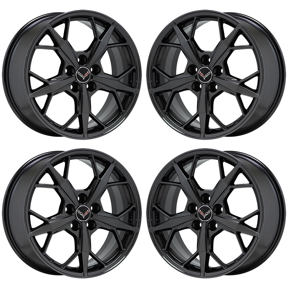 19x8.5 20x11 Corvette C8 black chrome wheels rims Factory OEM GM set 14011 14012