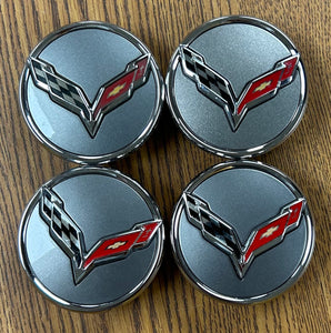 2 5/8" Chevrolet Corvette Dark Grey Center Cap #84691529 set